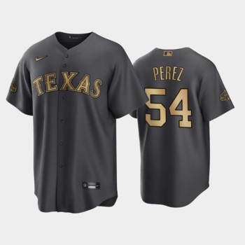 Men's Texas Rangers #54 Martin Perez 2022 All-Star Charcoal Cool Base Stitched Baseball Jersey Men's Texas Rangers #54 Martin Perez 2022 All-Star Charcoal Cool Base Stitched Baseball Jersey