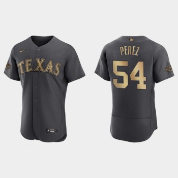 Men's Texas Rangers #54 Martin Perez 2022 All-Star Charcoal Flex Base Stitched Baseball Jersey Men's Texas Rangers #54 Martin Perez 2022 All-Star Charcoal Flex Base Stitched Baseball Jersey