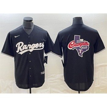 Men's Texas Rangers Black 2023 World Series Champions Big Logo Cool Base Stitched Baseball Jersey Men's Texas Rangers Black 2023 World Series Champions Big Logo Cool Base Stitched Baseball Jersey