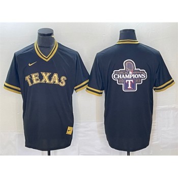 Men's Texas Rangers Black 2023 World Series Champions Big Logo Cool Base Stitched Baseball Jersey Men's Texas Rangers Black 2023 World Series Champions Big Logo Cool Base Stitched Baseball Jersey