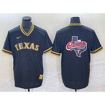 Men's Texas Rangers Black 2023 World Series Champions Big Logo Cool Base Stitched Baseball Jersey Men's Texas Rangers Black 2023 World Series Champions Big Logo Cool Base Stitched Baseball Jersey
