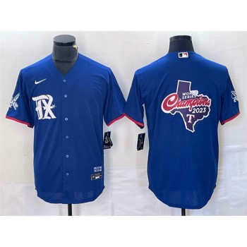 Men's Texas Rangers Royal 2023 World Series Champions Big Logo Cool Base Stitched Baseball Jersey Men's Texas Rangers Royal 2023 World Series Champions Big Logo Cool Base Stitched Baseball Jersey