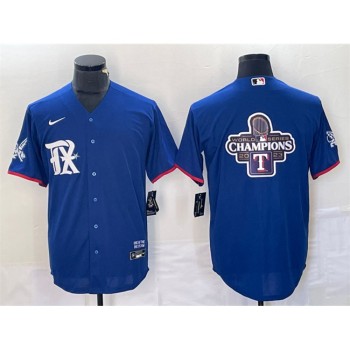 Men's Texas Rangers Royal 2023 World Series Champions Big Logo Cool Base Stitched Baseball Jersey Men's Texas Rangers Royal 2023 World Series Champions Big Logo Cool Base Stitched Baseball Jersey