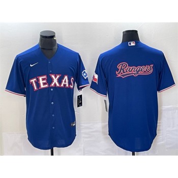 Men's Texas Rangers Royal Team Big Logo With Patch Cool Base Stitched Baseball Jersey Men's Texas Rangers Royal Team Big Logo With Patch Cool Base Stitched Baseball Jersey