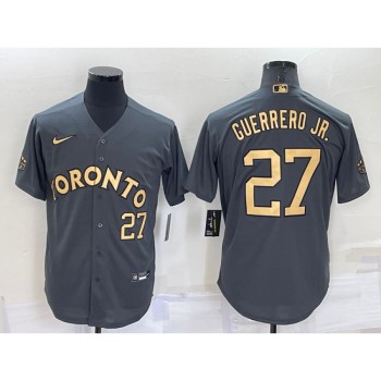 Men's Toronto Blue Jays #27 Vladimir Guerrero Jr. 2022 All-Star Charcoal Cool Base Stitched Baseball Jersey Men's Toronto Blue Jays #27 Vladimir Guerrero Jr. 2022 All-Star Charcoal Cool Base Stitched Baseball Jersey