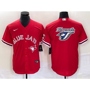 Men's Toronto Blue Jays Red Team Big Logo Cool Base Stitched Baseball Jersey Men's Toronto Blue Jays Red Team Big Logo Cool Base Stitched Baseball Jersey