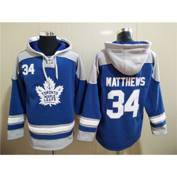 Men's Toronto Maple Leafs #34 Auston Matthews Blue Ageless Must-Have Lace-Up Pullover Hoodie Men's Toronto Maple Leafs #34 Auston Matthews Blue Ageless Must-Have Lace-Up Pullover Hoodie