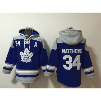 Men's Toronto Maple Leafs #34 Auston Matthews Blue Ageless Must-Have Lace-Up Pullover Hoodie Men's Toronto Maple Leafs #34 Auston Matthews Blue Ageless Must-Have Lace-Up Pullover Hoodie