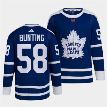 Men's Toronto Maple Leafs #58 Michael Bunting Blue 2022-23 Reverse Retro Stitched Jersey Men's Toronto Maple Leafs #58 Michael Bunting Blue 2022-23 Reverse Retro Stitched Jersey
