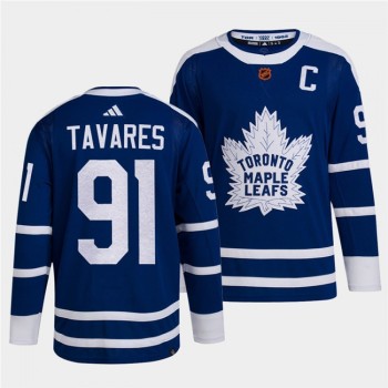Men's Toronto Maple Leafs #91 John Tavares Blue 2022-23 Reverse Retro Stitched Jersey Men's Toronto Maple Leafs #91 John Tavares Blue 2022-23 Reverse Retro Stitched Jersey