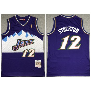Men's Utah Jazz #12 John Stockton Purple Throwback Stitched Jersey
