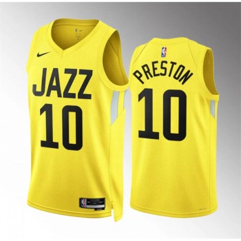 Men's Utah Jazz #10 Jason Preston Yellow Association Edition Stitched Basketball Jersey Men's Utah Jazz #10 Jason Preston Yellow Association Edition Stitched Basketball Jersey