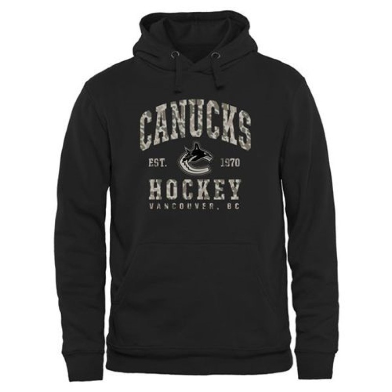 Men's Vancouver Canucks Black Camo Stack Pullover Hoodie Men's Vancouver Canucks Black Camo Stack Pullover Hoodie
