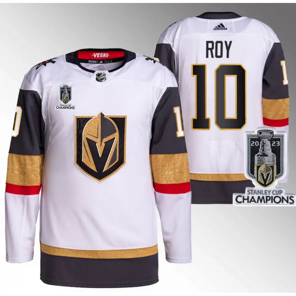 Men's Vegas Golden Knights #10 Nicolas Roy White 2023 Stanley Cup Champions Stitched Jersey