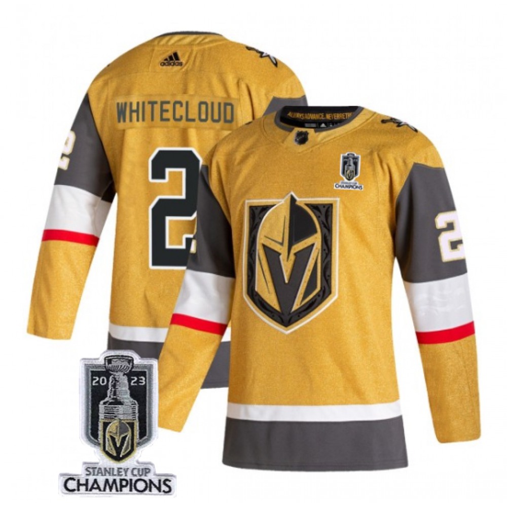 Men's Vegas Golden Knights #2 Zach Whitecloud Gold 2023 Stanley Cup Champions Stitched Jersey