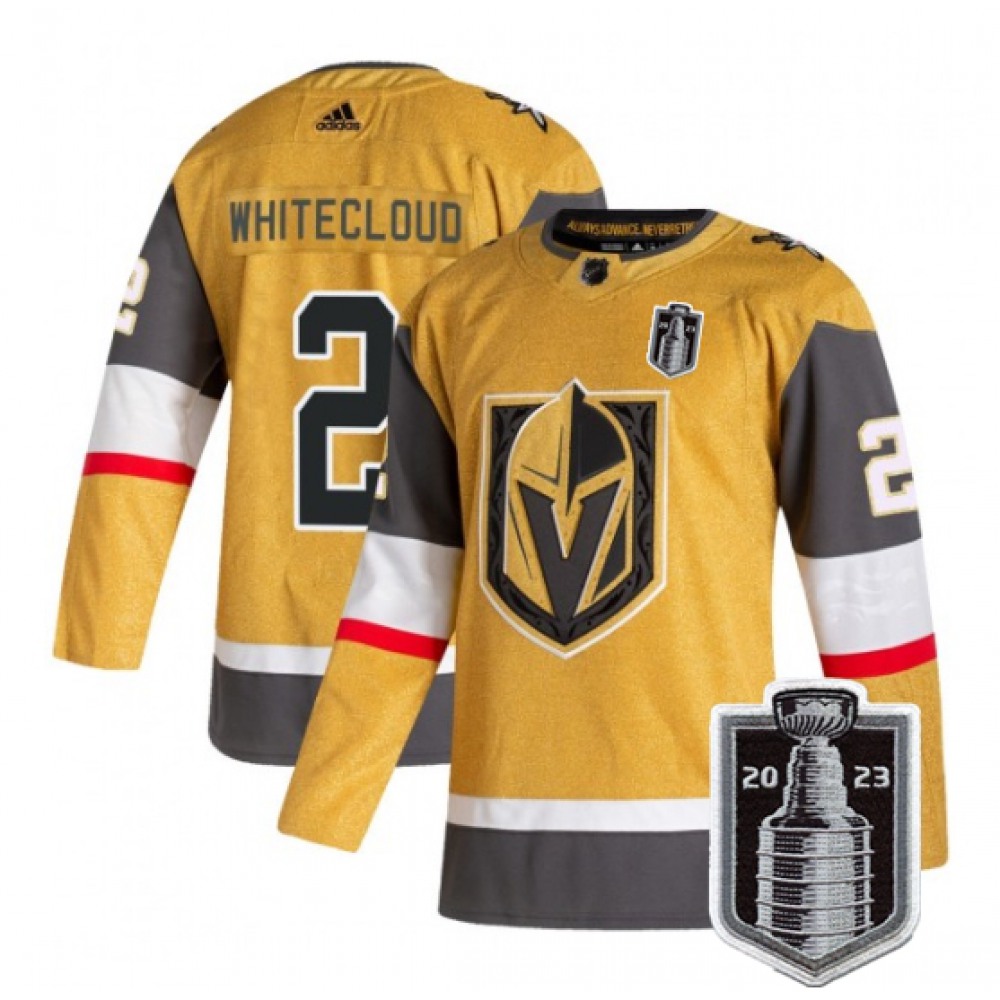 Men's Vegas Golden Knights #2 Zach Whitecloud Gold 2023 Stanley Cup Final Stitched Jersey