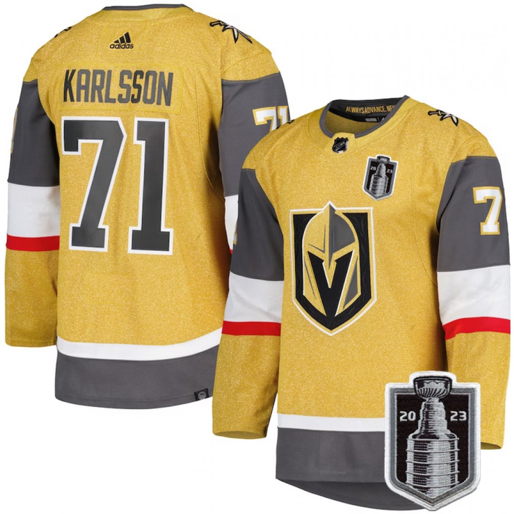 Men's Vegas Golden Knights #71 William Karlsson Gold 2023 Stanley Cup Final Stitched Jersey