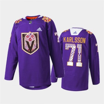 Men's Vegas Golden Knights #71 William Karlsson Purple Hispanic Heritage Warmup Stitched Jersey Men's Vegas Golden Knights #71 William Karlsson Purple Hispanic Heritage Warmup Stitched Jersey