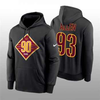 Men's Washington Commanders #93 Jonathan Allen Black 90th Anniversary Performance Pullover Hoodie Men's Washington Commanders #93 Jonathan Allen Black 90th Anniversary Performance Pullover Hoodie