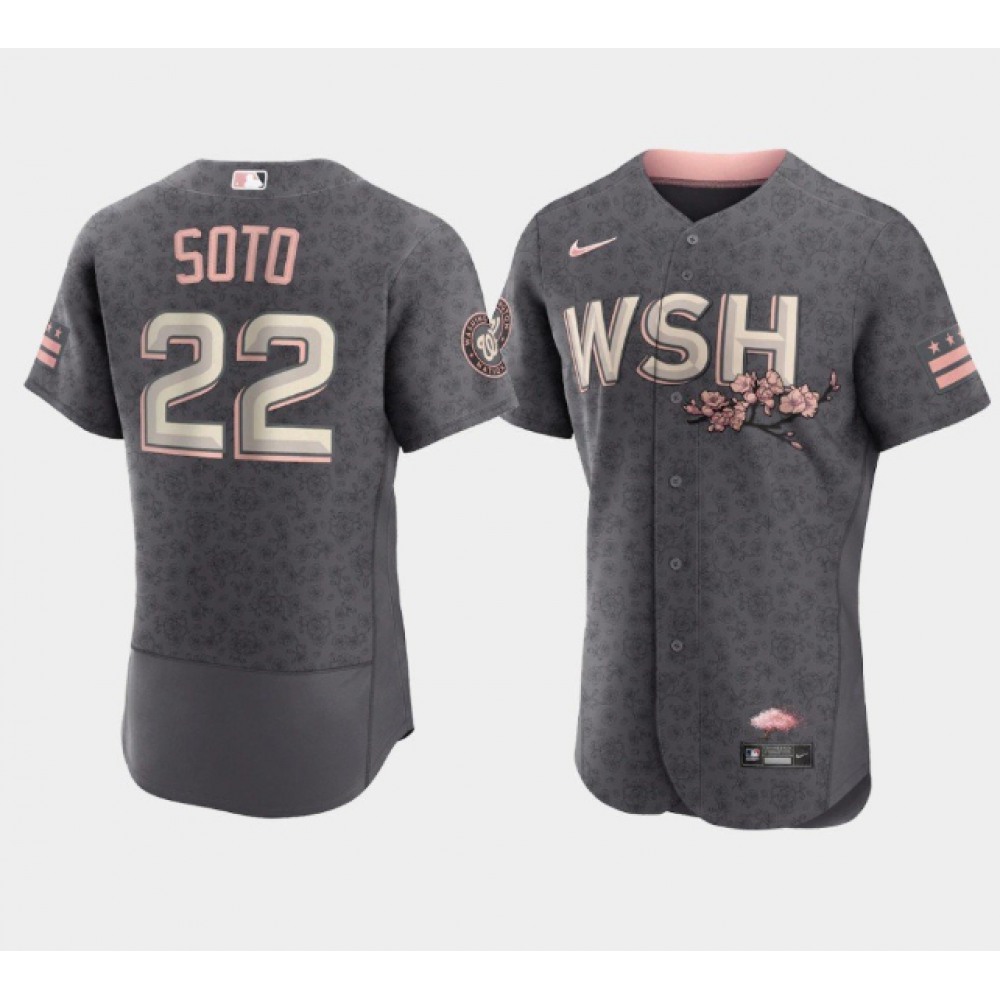 Men's Washington Nationals #22 Juan Soto 2022 Grey City Connect Cherry Blossom Flex Base Stitched MLB Jersey