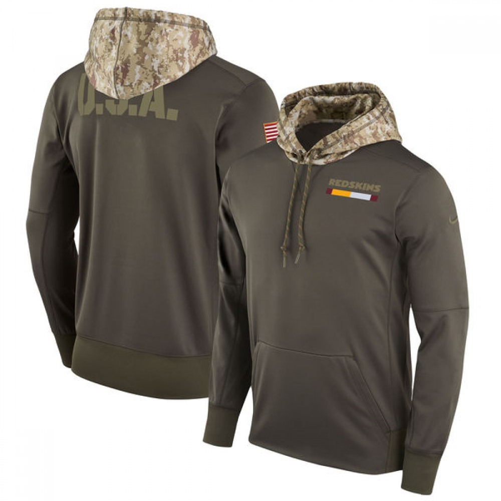 Men's Washington Redskins Olive Salute to Service Sideline Therma Pullover Hoodie