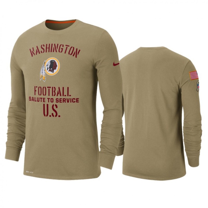 Men's Washington Redskins Tan 2019 Salute to Service Sideline Performance Long Sleeve Shirt Men's Washington Redskins Tan 2019 Salute to Service Sideline Performance Long Sleeve Shirt