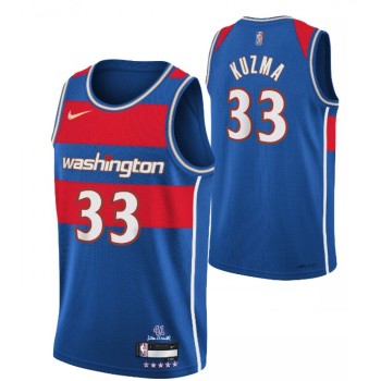 Men's Washington Wizards #33 Kyle Kuzma 75th Anniversary 2021/2022 Blue City Edition Swingman Stitched Jersey Men's Washington Wizards #33 Kyle Kuzma 75th Anniversary 2021/2022 Blue City Edition Swingman Stitched Jersey