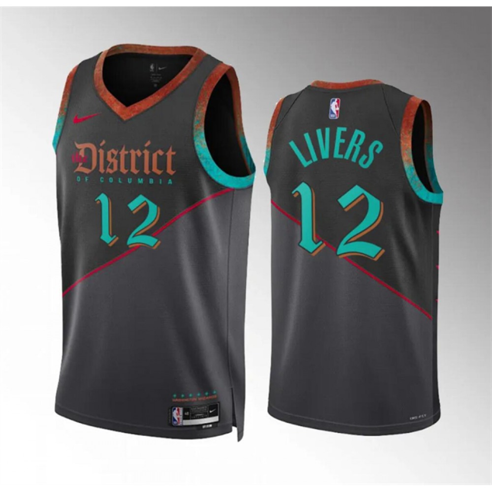 Men's Washington Wizards #12 Isaiah Livers Black 2023/24 City Edition Stitched Basketball Jersey