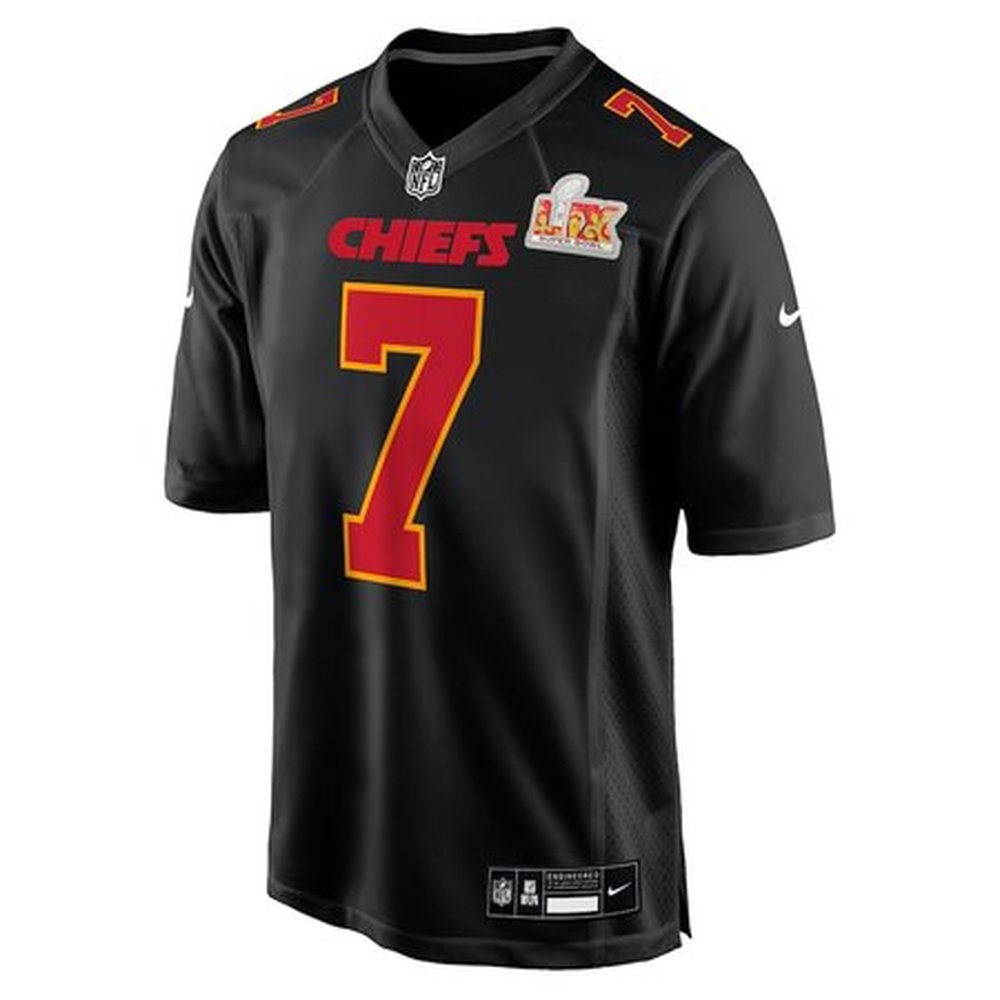 Men's Kansas City Chiefs Harrison Butker Carbon Black Super Bowl LIX Fashion Game Jersey Men's Kansas City Chiefs Harrison Butker Carbon Black Super Bowl LIX Fashion Game Jersey