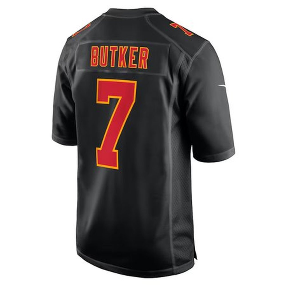 Men's Kansas City Chiefs Harrison Butker Carbon Black Super Bowl LIX Fashion Game Jersey Men's Kansas City Chiefs Harrison Butker Carbon Black Super Bowl LIX Fashion Game Jersey