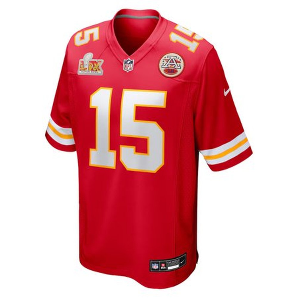 Men's Kansas City Chiefs #15 Patrick Mahomes Red Super Bowl LIX Game Jersey