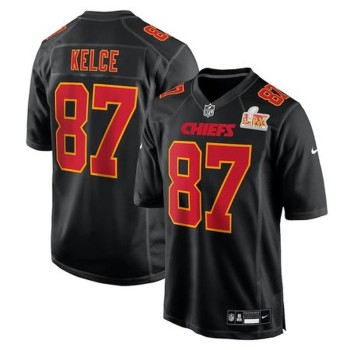 Men's Kansas City Chiefs #87 Travis Kelce Carbon Black Super Bowl LIX Fashion Game Jersey Men's Kansas City Chiefs #87 Travis Kelce Carbon Black Super Bowl LIX Fashion Game Jersey