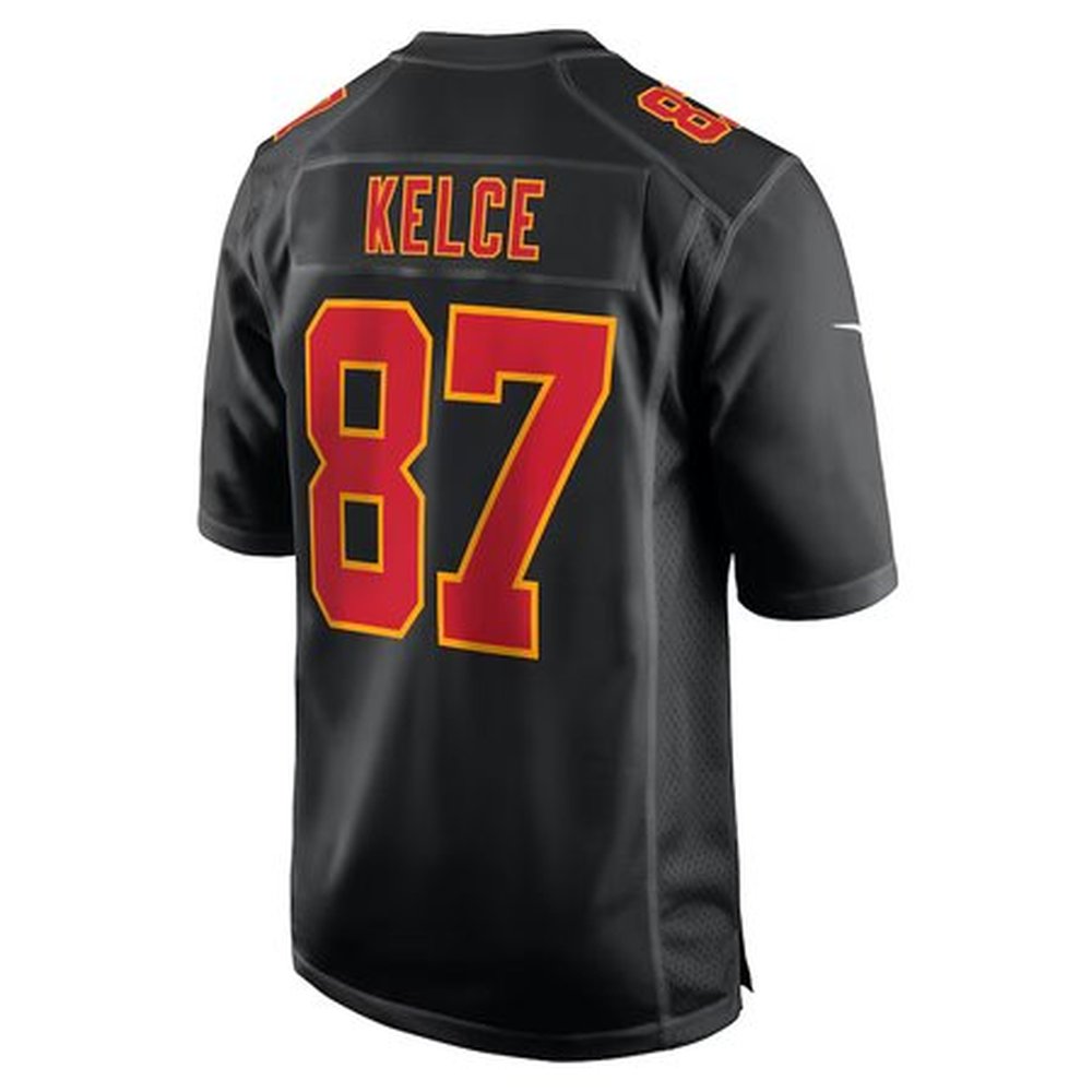 Men's Kansas City Chiefs #87 Travis Kelce Carbon Black Super Bowl LIX Fashion Game Jersey