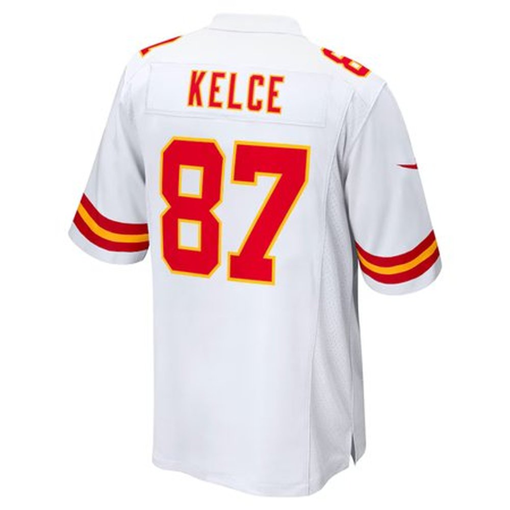 Men's Kansas City Chiefs #87 Travis Kelce White Super Bowl LIX Game Jersey