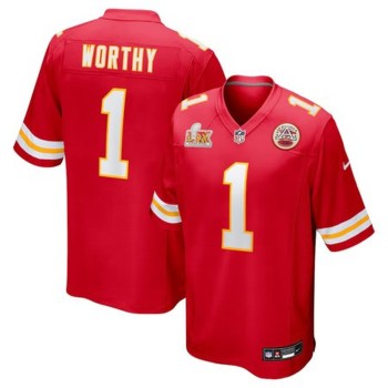 Men's Kansas City Chiefs #1 Xavier Worthy Red Super Bowl LIX Game Jersey Men's Kansas City Chiefs #1 Xavier Worthy Red Super Bowl LIX Game Jersey