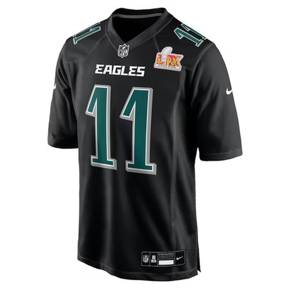 Men's Philadelphia Eagles #11 A.J. Brown Carbon Black Super Bowl LIX Fashion Game Player Jersey Men's Philadelphia Eagles #11 A.J. Brown Carbon Black Super Bowl LIX Fashion Game Player Jersey
