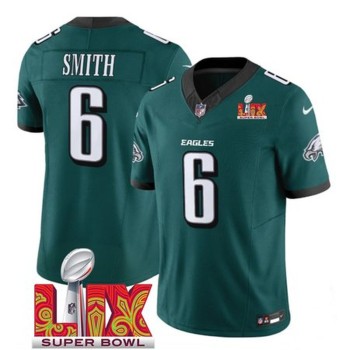 Men's Philadelphia Eagles #6 DeVonta Smith Green 2025 Super Bowl LIX Patch New F.U.S.E. Vapor Limited Stitched Football Jersey Men's Philadelphia Eagles #6 DeVonta Smith Green 2025 Super Bowl LIX Patch New F.U.S.E. Vapor Limited Stitched Football Jersey