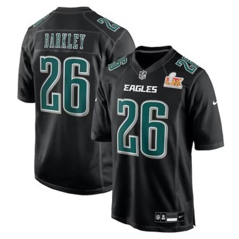 Men's Philadelphia Eagles #26 Saquon Barkley Carbon Black Super Bowl LIX Fashion Game Player Jersey Men's Philadelphia Eagles #26 Saquon Barkley Carbon Black Super Bowl LIX Fashion Game Player Jersey