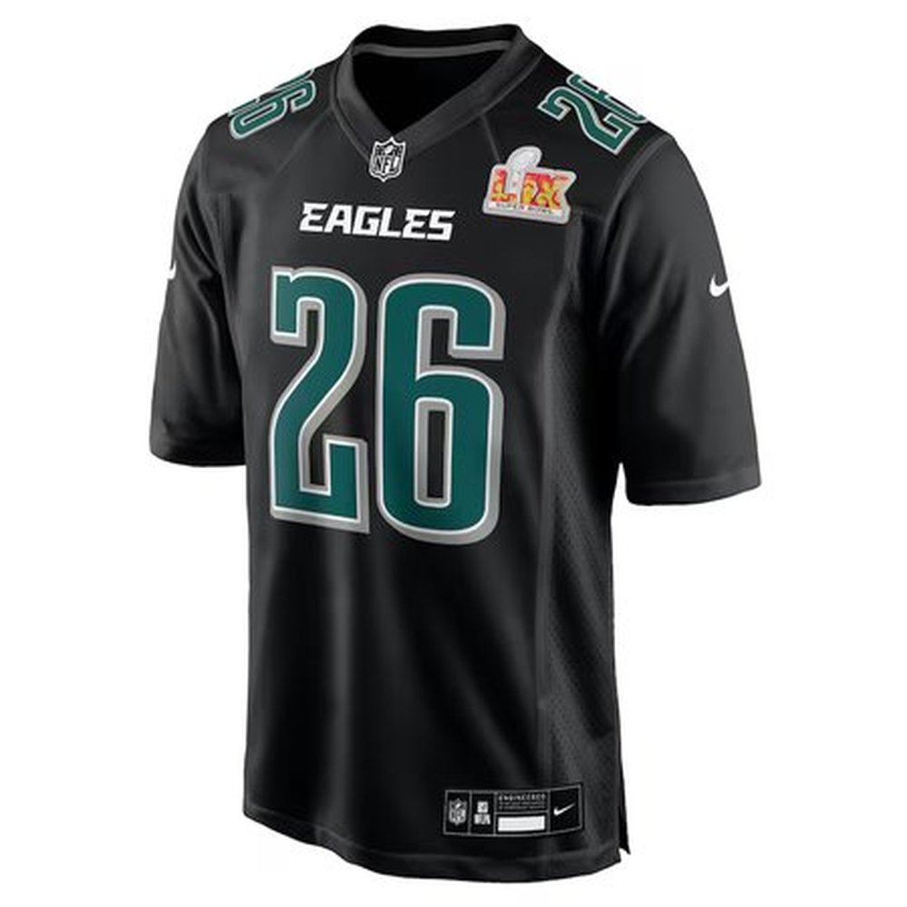 Men's Philadelphia Eagles #26 Saquon Barkley Carbon Black Super Bowl LIX Fashion Game Player Jersey