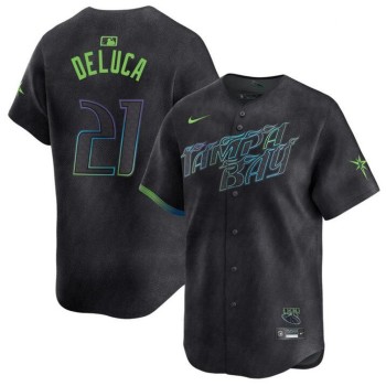 Men's Tampa Bay Rays #21 Junior Caminero Charcoal 2024 City Connect Limited Stitched Baseball Jersey Men's Tampa Bay Rays #21 Junior Caminero Charcoal 2024 City Connect Limited Stitched Baseball Jersey