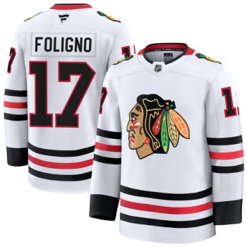 Men's Chicago Blackhawks #17 Nick Foligno White Away Premium Jersey Men's Chicago Blackhawks #17 Nick Foligno White Away Premium Jersey