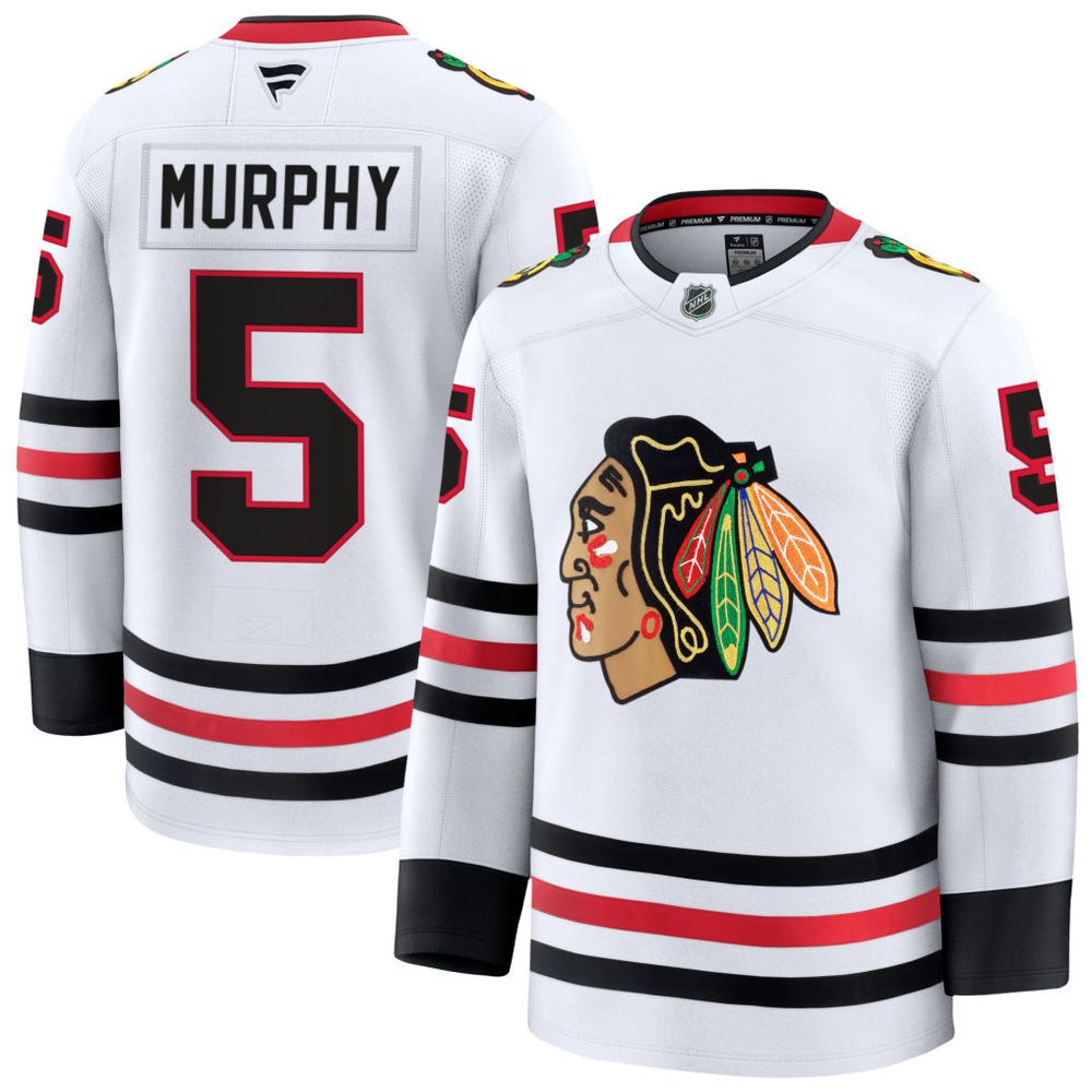 Men's Chicago Blackhawks #5 Connor Murphy White Away Premium Jersey Men's Chicago Blackhawks #5 Connor Murphy White Away Premium Jersey