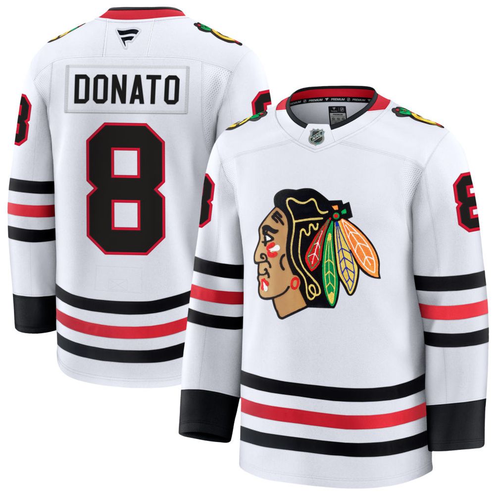 Men's Chicago Blackhawks #8 Ryan Donato White Away Premium Jersey