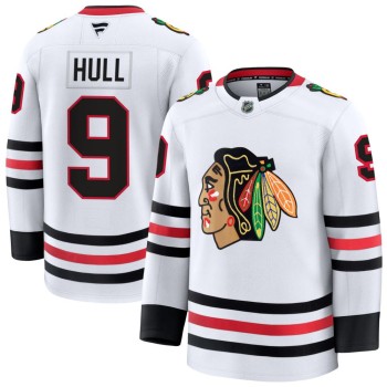 Men's Chicago Blackhawks #9 Bobby Hull White Away Premium Jersey