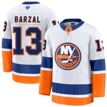 Men's New York Islanders #13 Mathew Barzal White Away Premium Jersey Men's New York Islanders #13 Mathew Barzal White Away Premium Jersey