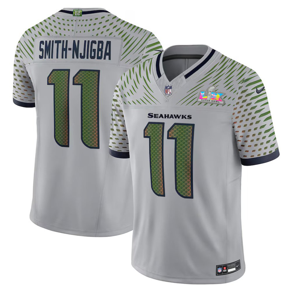 Men's Seattle Seahawks #11 Jaxon Smith-Njigba Gray Super Bowl LX Rivalries Collection Vapor F.U.S.E. Limited Stitched Jersey