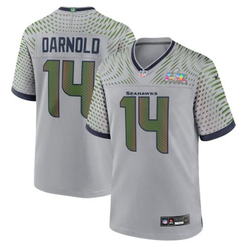 Men's Seattle Seahawks #14 Sam Darnold Gray Super Bowl LX Rivalries Collection Game Jersey