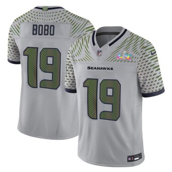 Men's Seattle Seahawks #19 Jake Bobo Gray Super Bowl LX Rivalries Collection Vapor F.U.S.E. Limited Stitched Jersey Men's Seattle Seahawks #19 Jake Bobo Gray Super Bowl LX Rivalries Collection Vapor F.U.S.E. Limited Stitched Jersey