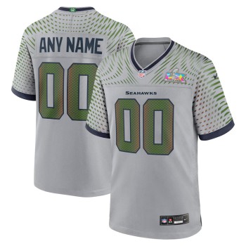 Men's Seattle Seahawks Custom Gray Super Bowl LX Rivalries Collection Game Jersey Men's Seattle Seahawks Custom Gray Super Bowl LX Rivalries Collection Game Jersey