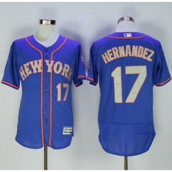 Mets #17 Keith Hernandez Blue(Grey NO.) Flexbase Authentic Collection Stitched MLB Jersey